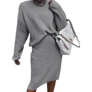 NWT Women's Medium Gray Mock Turtleneck Sweater Pull-On Skirt 2 Piece Set